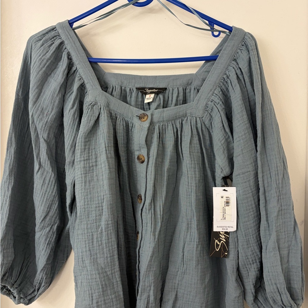 Sympli Women's Blue Button-Up Blouse